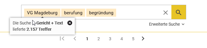 Interpretation der Suchkriterien in der Suchzeile durch Zeigen mit der Maus auf den Suchbegriff